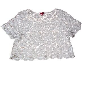 Bongo Womens Size L White Lace Crop Top Crochet Sheer Scalloped Hem